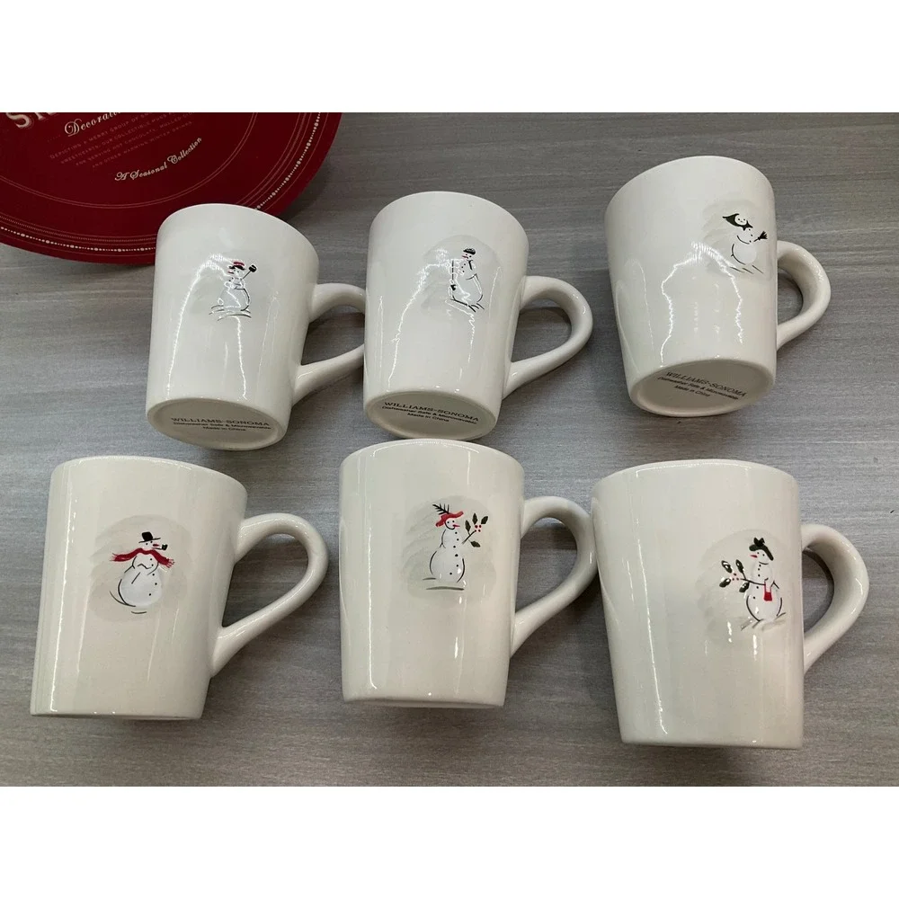 WILLIAMS‎ SONOMA SET OF SIX ASSORTED DECORATIVE SNOWMAN MUGS